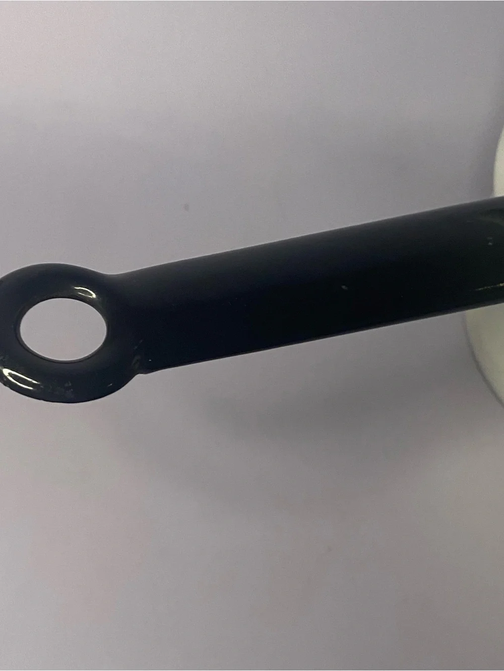 Vintage White Enamel Saucepan with Black Handle and Orange Knob